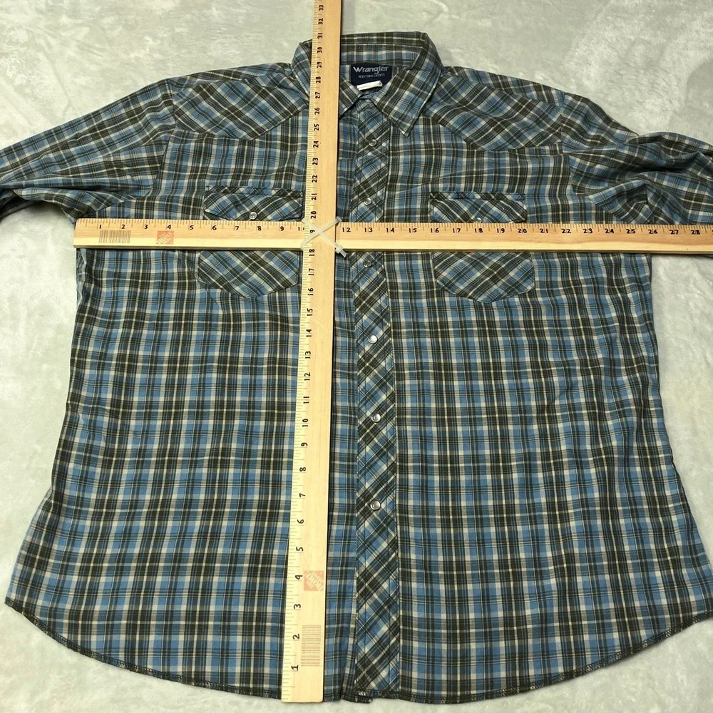 Vintage Wrangler Western Shirt Plaid Twill Western Pearl Snap Cowboy Retro Sz XL
